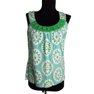Boden Size S UK10 US6 Tank Top Womens Green White Patterned Sleeveless Cotton